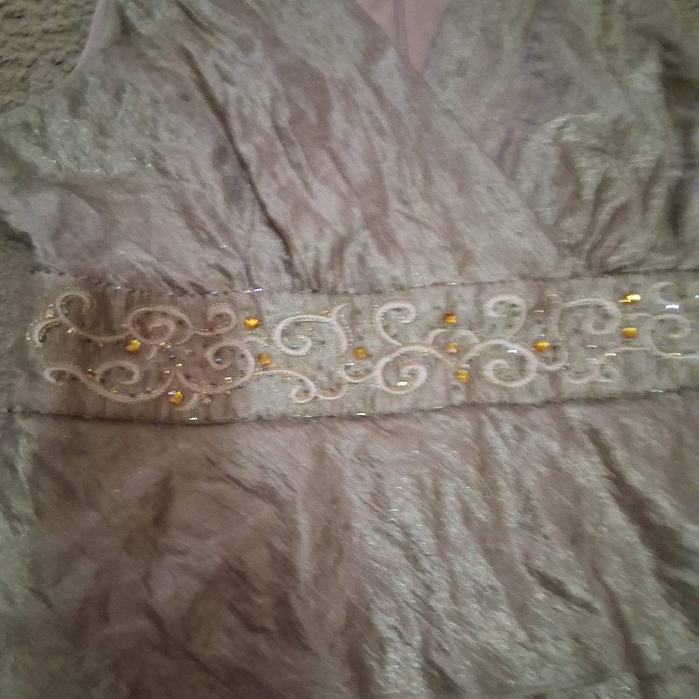 R&M Richards Shimmery Gold Wrap Dress - Picture 3 of 6